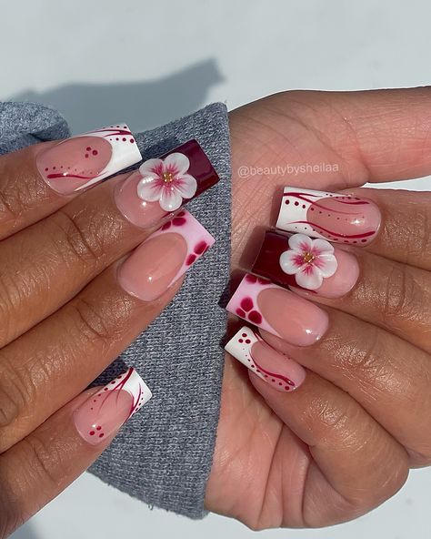 hermosasss 🤍 #nails #nailtrends #nails💅 #extranails #nailideas #nailinspiration #nailinspo #boujeenails #nailart #nailsart #nailsmagazine #naildesigns #squareshapenails #squarenails #glamnails #3dnail #3dflowersnails #3dnailsart #3dnailartflowers #3dnailart #3dflowernails #frenchtipnails #frenchtips #oldschoolnails #whitenails #crocprintnails #maroonnails #fallnails #bloomnails Nail Simple, 3d Flower Nails, Maroon Nails, Fall Flower, School Nails, Flower Nail, Glam Nails, Croc Print, 3d Flowers