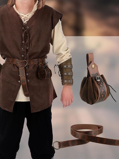 Amazon.com: Suhine 6 Pcs Men's Renaissance Costume Set Medieval Vest Shirt Ankle Banded Pants Viking Belt Armband Pouch (Large) : Clothing, Shoes & Jewelry 16th Century Clothing Men, Pirate Waistcoat, Medieval Mens Clothing, Medieval Vest, Medieval Clothing Men, Medieval Pirate, Medieval Shirt, 16th Century Clothing, Medieval Outfit