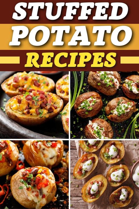 For easy and tasty meals, try these delicious stuffed potato recipes! From taco to sloppy Joe to pizza, there are so many great ways to dress up spuds. Stuffed Potatoes Recipes, Stuffed Potato Recipes, Stuffed Potatoes, Double Stuffed Potatoes, Potato Filling Recipe, Traditional Thanksgiving Menu, Stuffed Baked Potatoes, Dinner Sandwiches, Potato Bites