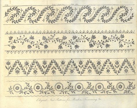 Embroidery Trim Patterns, Winter Border Design, Embroidery Border Patterns, Regency Embroidery, Embroidery Edging, Art Deco Embroidery, Diy Lace Trim, Toddler Tower, Embroidery Edge