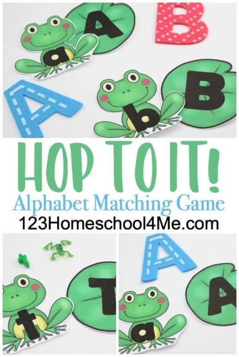 FREE Hop to It Alphabet Matching Game - this is such a fun spring or summer themed abc game for preschool, pre-k, and kindergarten age kids to practice letter matching #preschool #kindergarten #alphabet Alphabet Matching Game, Frogs For Kids, Letter Matching Game, Alphabet Letter Matching, Letter Recognition Games, Letter Recognition Worksheets, Frog Theme, Letter Games, Alphabet Games