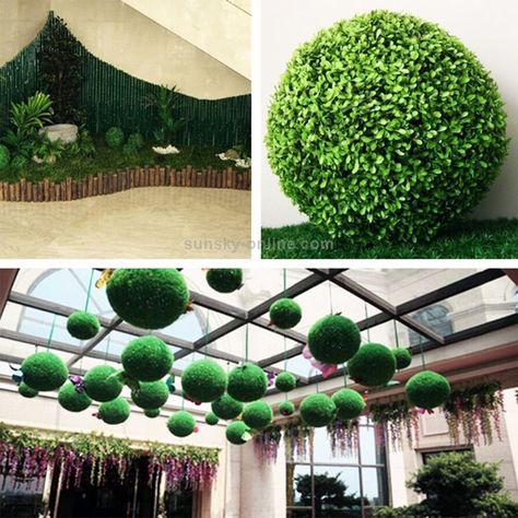 topiary ball, artificial topiary ball, hanging topiary ball, artificial plant outdoor, artificial plant decoration, artficial plant, topiary ball decoration, plant decoration ideas Topiary Wedding, Ball Topiary, Boxwood Garden, Artificial Topiary, Topiary Trees, Tea Leaf, Private Club, Green Landscape, Tree Wedding