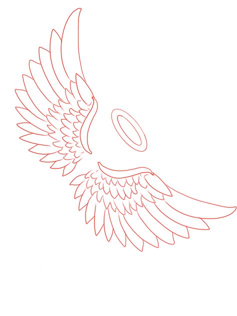 Wings And Halo Tattoo Design, Angel Wings Tattoo Outline, Cross With Wings Tattoo Stencil, Wings Outline Tattoo, Wing Tattoo Outline, Angel Wings With Halo Tattoo, Halo Tattoo Design, Angel Tattoo Stencil, Angel Wings Tattoo Stencil