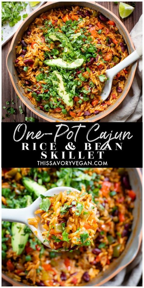 Whole Food One Pot Meals, Vegan Cajun Risotto, One Pot Pescatarian Meals, Cajun Healthy Recipes, Easy One Pot Meals Vegetarian, Healthy Cajun Meals, Vegan Dinner One Pot, Vegan Bean Dinner Recipes, Orzo And Beans