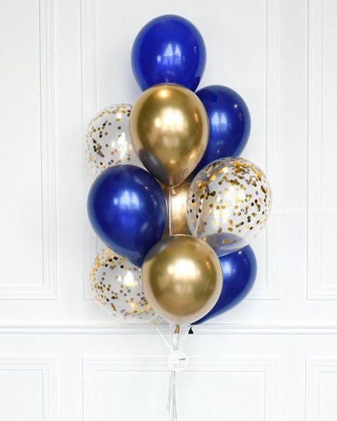 Blue Gold White Birthday Theme, Yellow And Blue Party Decorations, Gold And Blue Party Decorations, Gold And Blue Balloons, Blue And Gold Party Decorations, Daycare Graduation, Athletic Banquet, 60th Birthday Ideas For Mom, Balloon Arch Diy