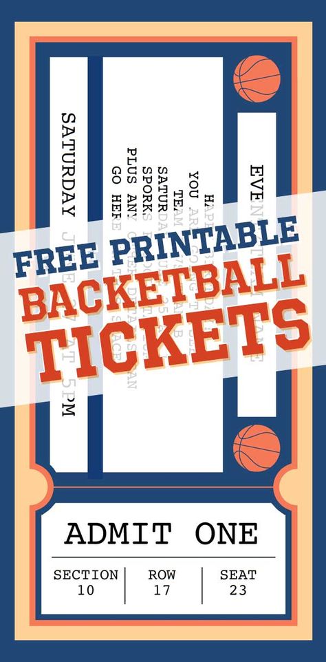 A personalizable basketball ticket template with heaps of space to add your own text. Basketball Invitations Birthday Free Printable, Basketball Ticket Template Free, Basketball Ticket Invitation, Surprise Basketball Tickets Gift Ideas, Basketball Jersey Template Printable, Basketball Game Ticket Gift Surprise, Free Basketball Printables Templates, Basketball Room Transformation, Nba Tickets Surprise Ideas