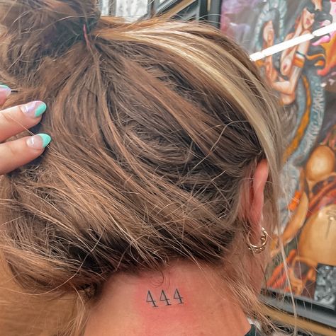 444 Stick And Poke, 444 Tattoo Back Of Neck, 444 Tattoo Neck, 444 Neck Tattoo, 444 Tattoo Behind Ear, Angel Number Tattoos, 444 Tattoo Ideas, 777 Tattoo, 444 Tattoo