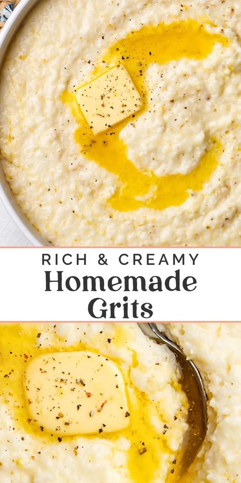 Eggs And Grits Breakfast, Creamy Buttery Grits, Sweet Corn Grits Recipe, Recipes With Grits Meals, Best Southern Grits Recipe, Banana Grits, Quick Grits Recipe, Breakfast With Grits, Buttermilk Grits