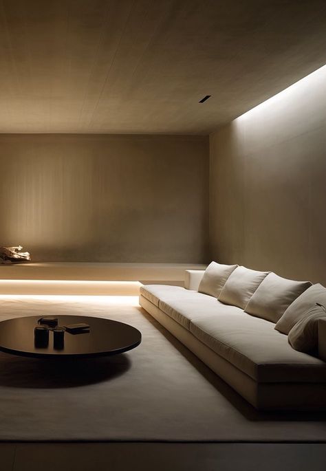 Neutral Theatre Room, Minimalist Cinema Room, Minimalist Theatre Room, Minimalist Theatre, Surround Sound Living Room, Luxury Cinema Room House, Cinema Interior Design Lobby, Movie Theater Design Architecture, Brutalism Interior