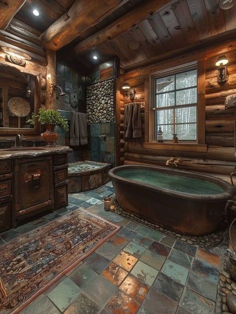 Small Baths, Cabin Homes Interior, Log Cabin Interior, Log Home Interiors, Cabin Bathrooms, Architecture Bathroom, Dream Life House, Rustic Home Design, Rustic Bathrooms