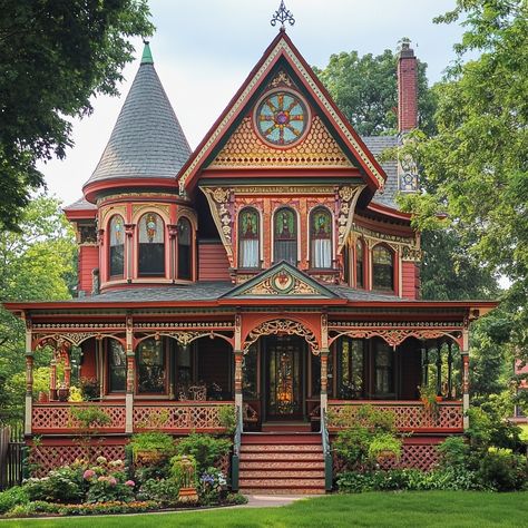 Step back in time with this stunning Victorian charmer! ✨ The intricate details, vibrant colors, and charming porch make it a true fairytale home. 🏡 #victorianhouse #historichome #architecture #dreamhome #homegoals #vintage #charleston Funky Victorian House, Victorian House Porch, Victorian Houses Interior, Rap Around Porch, Witchy Houses, Mansard House, Victorian Home Exterior, Fairytale Homes, Fairytale Home