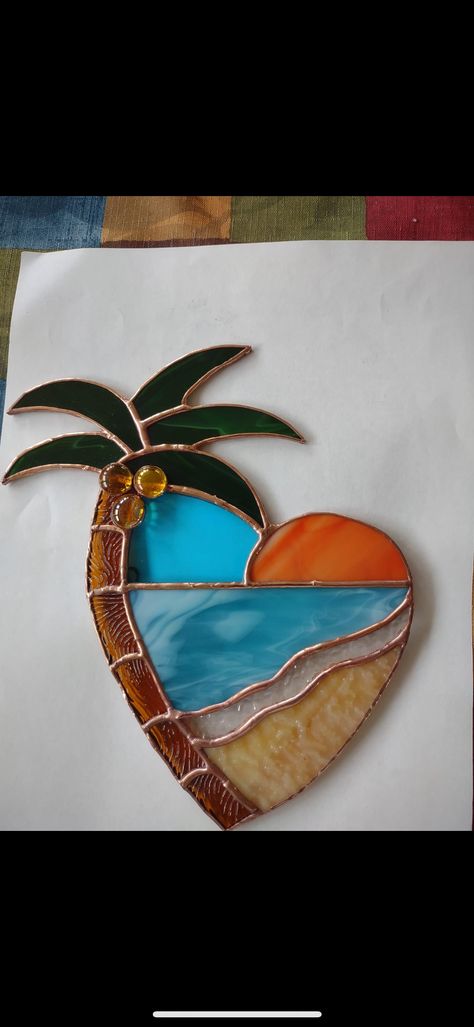 Beach Themed Stained Glass Patterns, Stained Glass Palm Tree, Stained Glass Ocean Theme, Stained Glass Pineapple, Stained Glass Beach Scenes, Ocean Stained Glass Patterns, Beach Stained Glass Patterns, Stained Glass Beach, Stained Glass Hearts