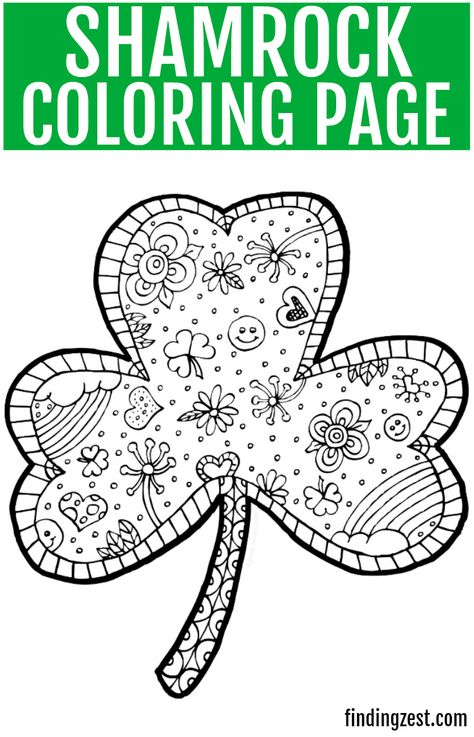 Print out this fun shamrock coloring page free printable for St. Patrick's Day! The coloring craze is taking the world by storm and it's not just for kids! St Patricks Day Coloring Pages Free, St Patricks Day Art Projects, St Patrick’s Day Art, St Patricks Day Activities For Kids, Clover Coloring Page, St Patricks Coloring Sheets, March Coloring Pages, St Patricks Day Art, St Patricks Day Activities