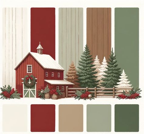 Color Schemes For Christmas Pictures, Sage And Red Christmas Decor, Sage Green Red Color Palette, Farmhouse Christmas Color Palette, Red White Brown Color Palette, Boho Christmas Palette, Sage Green And Red Christmas Decor, Red Christmas Color Palette, December Color Palette Hex Codes