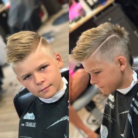 30 Coolest Haircuts for Tween Boys to Draw Attention Faux Mohawk Boys, Little Boy Mohawk Faux Hawk, Mohawks For Boys, Haircut Short Sides Long Top, Boys Faux Hawk Haircut, Faded Mohawk Boys, Modern Mullet Boys, Pompadour Mohawk, Boy Haircut Short