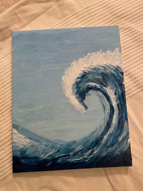 Waves Easy Drawing, Dark Ocean Painting, Wave Canvas, Baby Blue Aesthetic, Paint Night, Cute Paintings, Ocean Painting, Ocean Wave, Easy Paintings