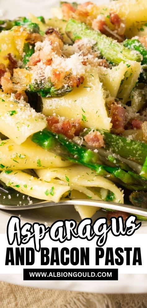 Elevate your dinner with this delicious asparagus and bacon pasta recipe. Featuring tender asparagus, crispy bacon, and a creamy sauce, this dish is a perfect blend of flavors and textures. Quick and easy to prepare, it’s ideal for a weeknight meal that feels both gourmet and comforting. Creamy Pasta With Asparagus, Recipes With Asparagus, Asparagus Carbonara, Tender Asparagus, Summer Potluck Recipes, Bacon Pasta Recipes, Pasta With Asparagus, Garlic Butter Pasta, Asparagus Bacon