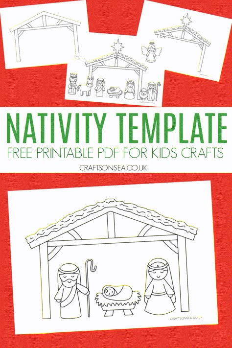 Preschool Nativity Coloring Pages, Christmas Navity Scene Free Printable, Nativity Outline Printable, Manger Template Free Printable, Nativity Theme Preschool, Pre K Nativity Craft, Nativity Bulletin Board Preschool, Nativity Christmas Cards Free Printables, Nativity Scavenger Hunt Printable