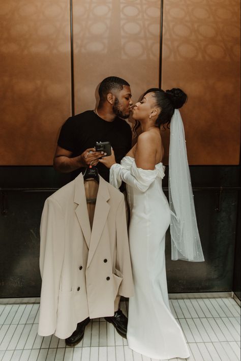 Black Courthouse Wedding Dress, Black Bride Courthouse Wedding, Elopement Dress Black Women, Black Wedding Photoshoot, Elopement Black Couple, Small Wedding Black Couple, Black Courthouse Wedding, Civil Wedding Black Couple, Chic Courthouse Wedding