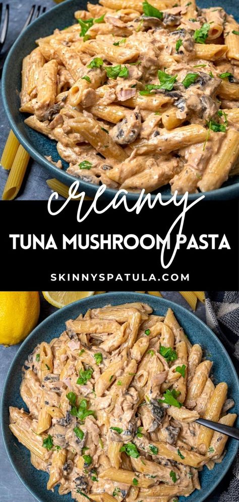 Creamy Tuna and Mushroom Pasta Tuna Dinner Recipes, Easy Tuna Recipes, Healthy Tuna Recipes, Ube Cake, Tuna Dinners, Canned Tuna Recipes, Sandwich Lunch, Filipino Dessert, Tuna Salad Pasta