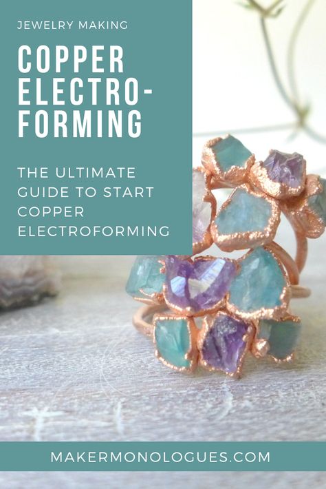 Looking into starting copper electroforming? This is the ultimate supplies guide so you can get the best materials to get started! Electroforming Jewelry, Electroforming Ideas, Copper Wire Jewelry Jewelry Making Tools, Copper Electrical Wire Jewelry, Electroforming Tutorial, Electroplating Jewelry, Electroplating Diy, Copper Electroformed Jewelry, Copper Electroforming