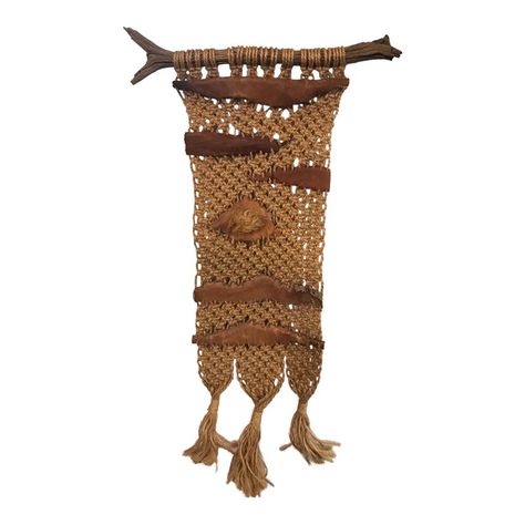 Viking Macrame, Macrame Western, African Macrame Wall Hanging, Leather Wall Hanging, Eco-friendly Natural Macrame Shoulder Bag, 1970s Macrame, Arizona Style, Simple Macrame, Leather And Wood