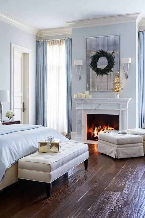 Bedroom Fireplace Ideas, Minimalist Fireplace, Sleek Fireplace, White Fireplace, Mid Century Modern Bedroom, Bedroom Fireplace, Fall Bedroom, Christmas Bedroom, Fireplace Ideas