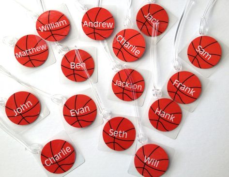 Basketball Bag Tags Basketball Gift Basketball Bag Tag Basket Ball Party Favor Basketball Bag Tag Orders 15 or more only on Etsy, $4.50 Basket Ball Party, Softball Party Favors, Basketball Bag Tags, Basketball Things, Basketball Banquet, Softball Bag Tags, Night Basketball, Basketball Conditioning, Softball Bag