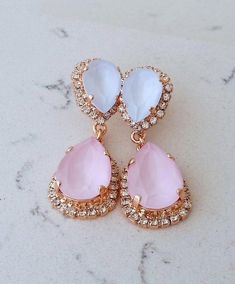 Chandelier Earrings Wedding, Rose Gold Chandelier Earrings, Wedding Earrings Vintage, Pink Opal Earrings, Wedding Earrings Chandelier, Rose Gold Bridal Earrings, Blue Opal Earrings, 3 Earrings, Closet Wishlist