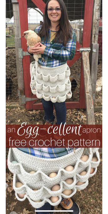 Egg Gathering Apron, Gathering Apron, Egg Aprons, Crochet Project Free, Crochet Chicken, Crochet Kitchen, Aprons Patterns, Quick Crochet, Fun Crochet Projects