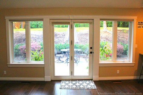 Window Treatments for Patio Doors: Curtains, Blinds, Shades or Nothing at All - One Hundred Dollars a Month Patio Doors Curtains, Patio Door Window Coverings, Door Window Covering, Patio Door Curtains, Slider Door, Dining Room Remodel, Window Casing, House Backyard, Sliding Patio Doors