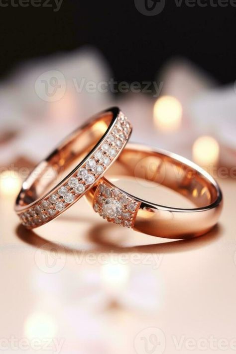 Two wedding rings male and female with diamond on wedding card, wedding concept AI generated Second Weddings, Mens Wedding Rings, Wedding Cards, Royalty Free Stock Photos, Wedding Rings