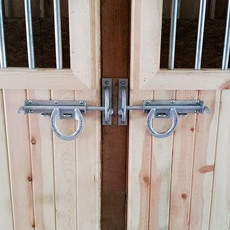 Aesthetically pleasing and functional, our locking style horseshoe latch is compatible with sliding stall doors or hinged doors (when the appropriate catch is used). It will not work on a dutch door or flush close door. #ramm #horsestall #door #horseshoe #latch  #equine #horses Horseshoe Latch, Double Gate Latch Ideas, Wooden Gate Latch, Gate Latch Ideas, Horse Stalls Doors, Stall Doors, Horse Themed Bedrooms, Art Fer, Pallet Barn