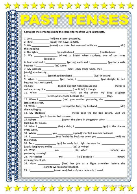 Simple Tenses, Past Tenses, Tense Worksheet, Past Tense Worksheet, English Grammar Exercises, English Grammar Tenses, Simple Past Tense, Grammar Exercises, English Exercises