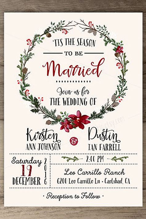 18 Elegant Winter Wedding Invitations ❤ See more: http://www.weddingforward.com/winter-wedding-invitations/ #wedding #invitations Christmas Courthouse Wedding, Christmas Wedding Dresses Bride, December Bride, Western Christmas Wedding Ideas, Christmas Wedding Stationery, Country Christmas Wedding, Christmas Wedding Invites Invitation Ideas, Wedding Invites Christmas, Save The Date Ideas Christmas Wedding