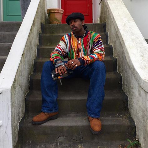 Shaquille-Aaron Keith 🇹🇹🇬🇧 (@shakka.d.badmon) • Instagram photos and videos 80s Clothes Men, 90s Men Outfits, 90s Black Men, Men Aesthetic Outfits, Sweater Outfits Men, Coogi Sweater, 90s Fashion Men, 90s Fits, Aesthetic Outfits Men