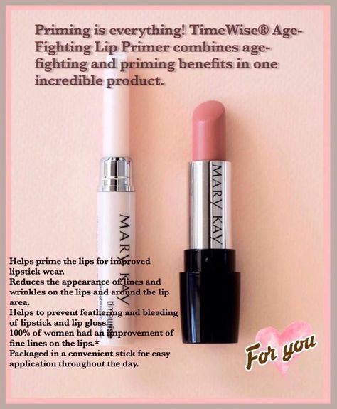 Prime before you apply. Get your Timewise Age Fighting Lip Primer at www.marykay.com/thoward4 Mary Kay Lip Primer, Mary Kay Lipstick Colors, Mary Kay Primer, Primer Mary Kay, Mary Kay Perfume, Mary Kay Opportunity, Mary Kay Sale, Mary Kay Lipstick, Mary Kay Career