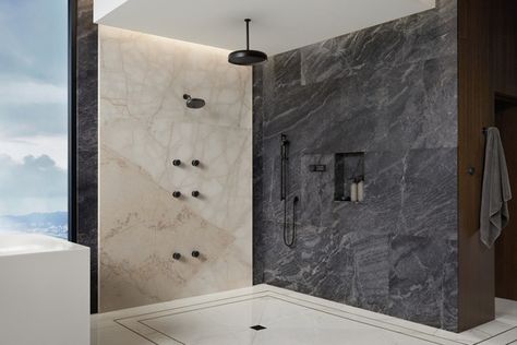 Kohler Showcases Latest in Innovation and Design at KBIS 2022; pictured: Statement and Anthem showering collections Kohler Anthem, Kohler Shower, Dream Shower, Bathroom Suite, Bathroom Collections, Shower Valve, Universal Design, Hotel Design, Custom Home Builders