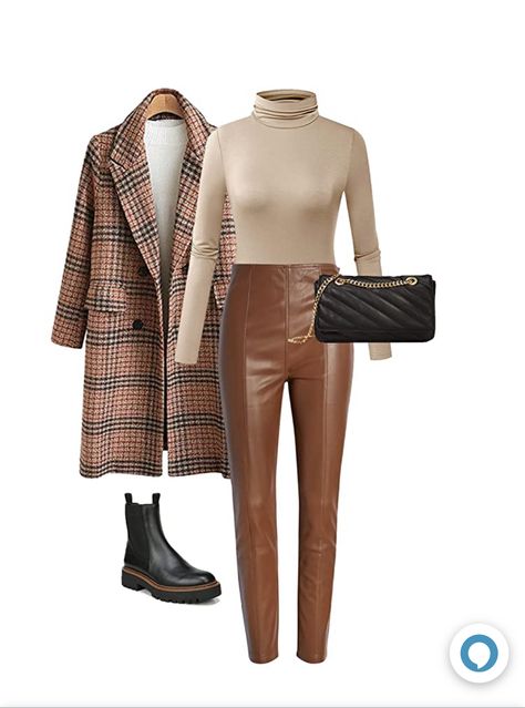 Faux Leather Coat Outfit, Fall Outfits Brown Boots, Chic Work Outfits Women Winter, Brown Leather Leggings Outfit, Casual Party Outfit Night, Leather Pants Outfit Winter, Outfits Leggins, Winter Products, December Outfits