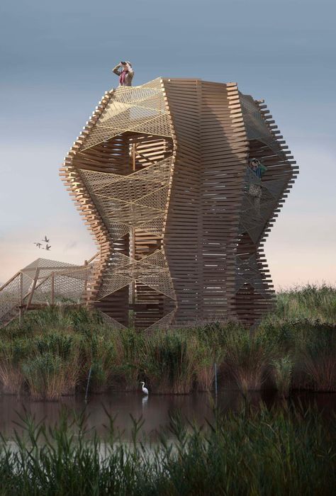 House Tower Design, Bird Watching Tower, Waterfront Design, Viewing Tower, Conceptual Model, Thesis Inspiration, Spiritual Design, Holistic Design, Fire Tower