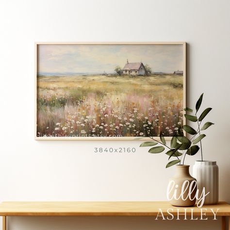 Meadow Of Flowers, Landscape Meadow, Spring Frame, Tv Artwork, Farmhouse Tv, Spring Farmhouse, Wildflower Field, Tv Display, Calming Atmosphere