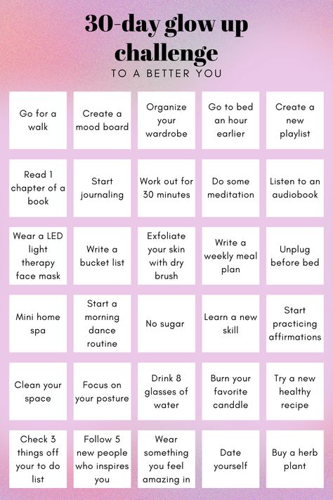 Glow Up Checklist 30 Day, 30 Day Glowup Challenge, 2 Month Glow Up Plan, Planing Ideas For Day, 30 Days Challenge Glow Up, Pinterest 30 Day Challenge, 30 Glow Up Challenge, 6 Week Glow Up Challenge, 50 Day Glow Up Challenge