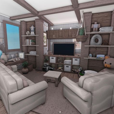 Small Minimalist Bloxburg House, Bloxburg Family Home Interior, Welcome To Bloxburg Living Room Ideas, Bloxburg Living Room Ideas 3x4, Bloxburg Porch Ideas Aesthetic, Bloxburg Living Rooms Ideas, Roblox Bloxburg House Ideas Living Room, Bloxburg Upstairs Ideas, Bloxhouse Ideas