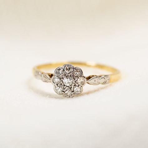 Genuine Edwaridan Diamond Daisy Cluster Flower Ring Size N 1/2 - Delicate Engagement or Promise Ring by FarringdonsJewellery on Etsy Daisy Cluster Engagement Ring, Daisy Diamond Ring, Vintage Cluster Engagement Ring, Floral Design Engagement Ring, Daisy Engagement Ring, Engraved Handwriting, Future Engagement Rings, Daisy Ring, Art Deco Diamond Rings