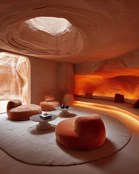 Welcome to "Canyon Harmony Residence," a marvel of architectural ingenuity seamlessly integrated into the breathtaking landscapes of Antelope Canyon in Arizona. #amazingarchitecture #Visualization Canyon House, Harmony Interior Design, Harmony In Interior Design, Arizona Architecture, Arizona Interior Design, Hippy House, Arizona Interiors, Harmony Art, Cave House