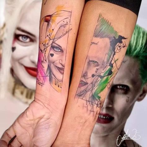 Joker And Harley Tattoo, Joker Face Tattoo, Harley Tattoo, Infinity Tattoos For Couples, Unique Infinity Tattoo, Infinity Couple Tattoos, Him And Her Tattoos, Joker Y Harley Quinn, Harley Tattoos