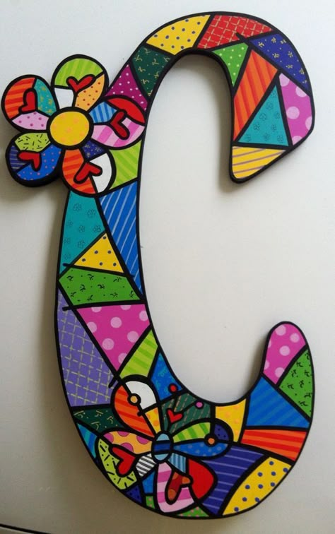 Romero Britto Art, Britto Art, The Letter C, Painted Letters, Letter A Crafts, Middle School Art, Letter C, Wooden Letters, Letter Art