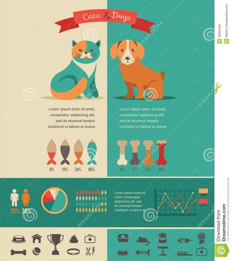 Cat And Dog Infographics With Vector Icons Set Stock Vector - Image: 50604425 Cat Breeds Ragdoll, Cat Infographic, Dog Infographic, Animal Infographic, Information Visualization, Cat Vs Dog, Dog Info, Dog Door, Cat Behavior