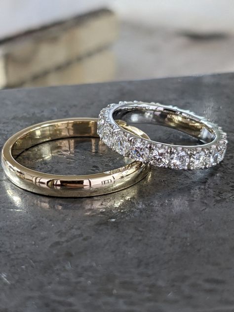 Gold And Silver Wedding Bands, Silver And Gold Wedding, Gold And Silver Wedding, Platinum Wedding Rings, Platinum Wedding, Silver Wedding Bands, Diamond Set, Gold Wedding Band, Jewellery Design