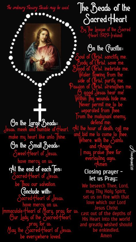 Our Morning Offering - 19 June - The Beads of the Sacred Heart Litany Of The Sacred Heart Of Jesus, Sacred Heart Rosary, Sacred Heart Novena, Sacred Heart Devotion, Most Sacred Heart Of Jesus, Rosary Prayers, Jesus Mercy, Anima Christi, Morning Offering